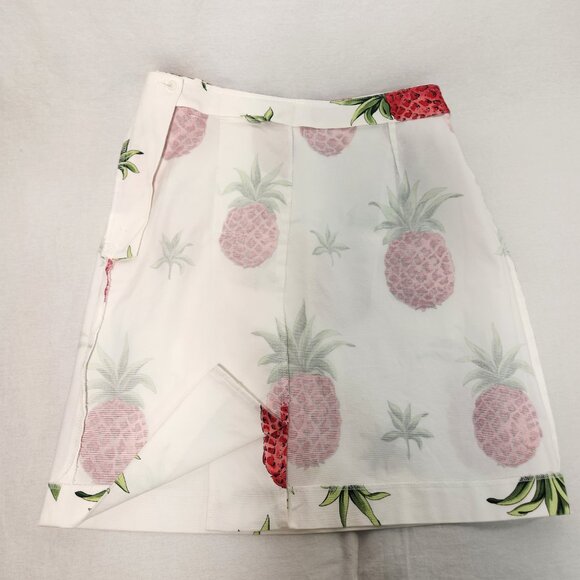 TALBOTS Stretch Preppy Ivory Tropical Pineapple Skirt Size Petites 8 LIKE NEW! - Picture 9 of 16